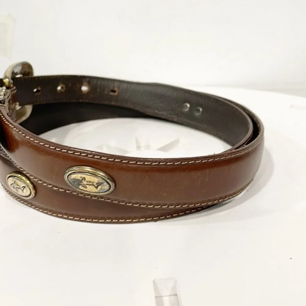 Greg Norman‎ Mens golf belt Genuine leather with shark conchos Sz 40 Brown